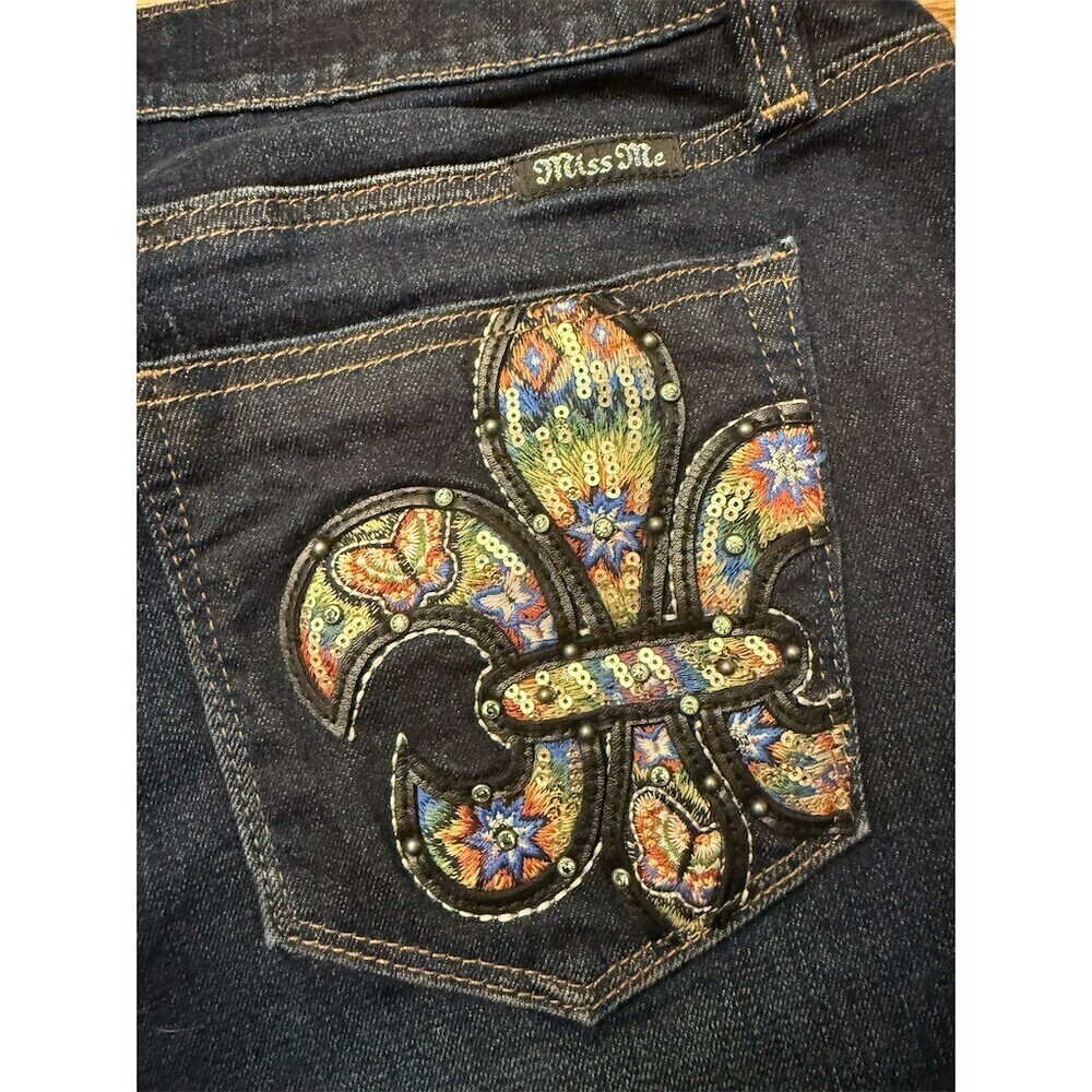 Miss Me Jeans Womens Size 31 Dark Wash Skinny Sequin Pockets - Picture 9 of 12